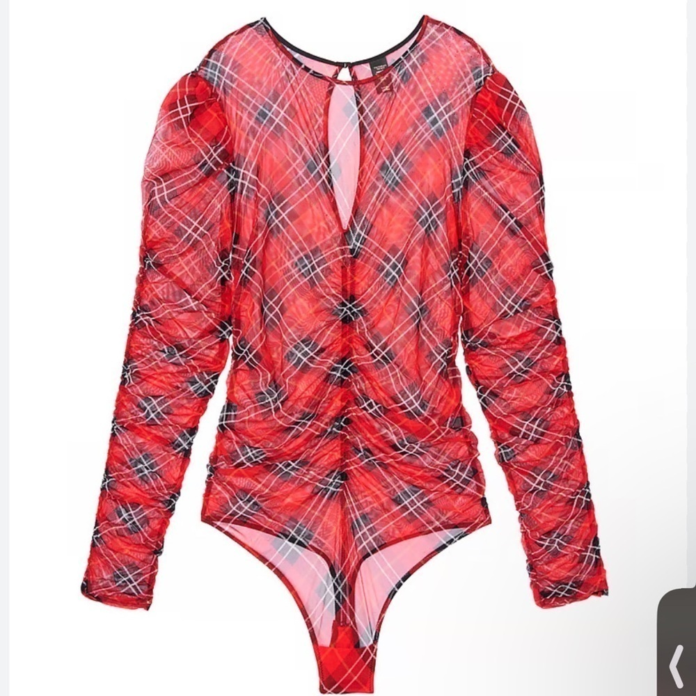 Victoria’s’ Secret Red Plaid Mesh Bodysuit size Large